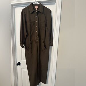 Dark Olive Jumpsuit with Button Front